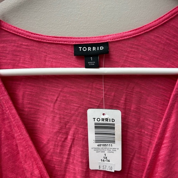 Torrid Women’s Pink Cotton Modal Surplice Faux Wrap Top - Picture 3 of 3